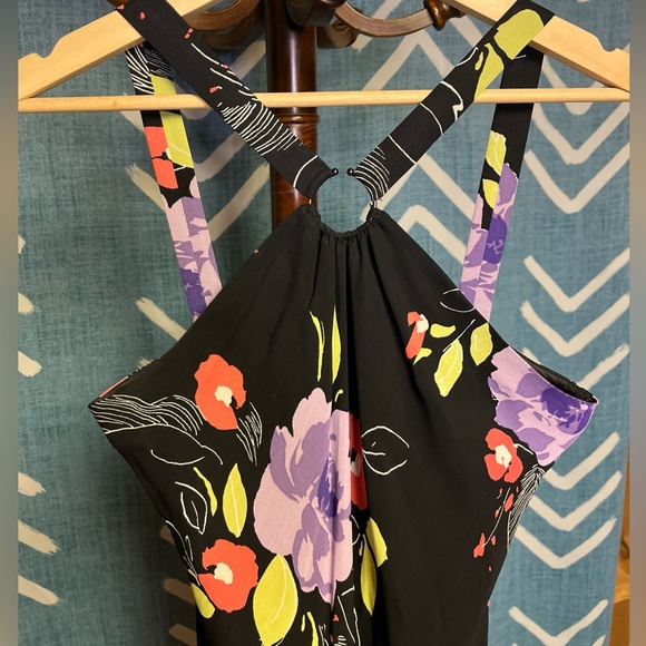 Evan-Picone Black And Floral Dress Size 8P Back Zipper Strappy Sleeveless Dress - Picture 3 of 9